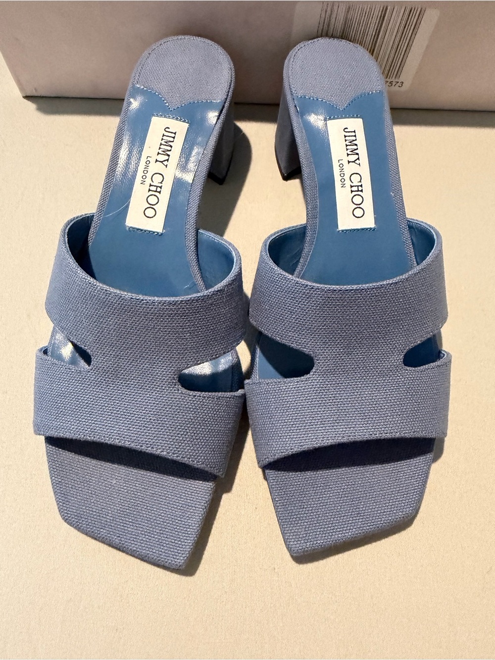Jimmy Choo, MSRP 795, NWT, 37.5, Denim color